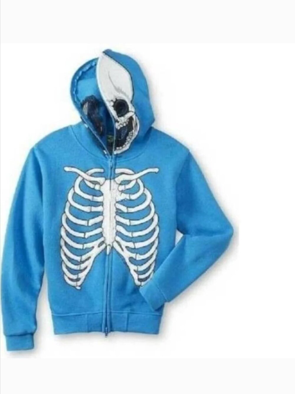 Skeleton Halloween Costume Hoodie Jacket 5/6 Blue Long Sleeves Hooded Zip Up